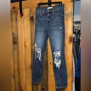 Distressed Blue Jeans super high rise mom jean